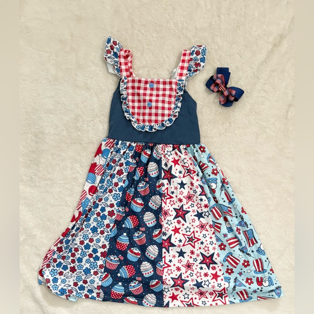 Patriotic Patchwork Dress with Matching Bow